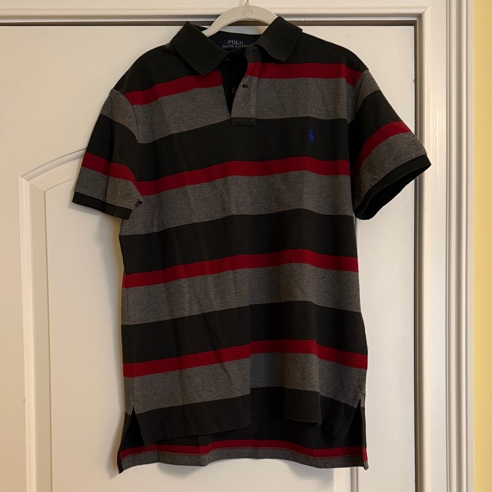 Polo by Ralph Lauren Men's Gray and Red Striped Polo